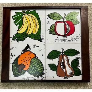 Vintage Midcentury Porcelain Fruit Trivet Tray Board Kitchen Heavy Duty Footed